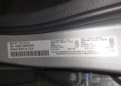 2023 Ram 1500 Laramie 4X4 5'7 Box z USA, uszkodzony, nr VIN 1C6SRFJT8PN673519